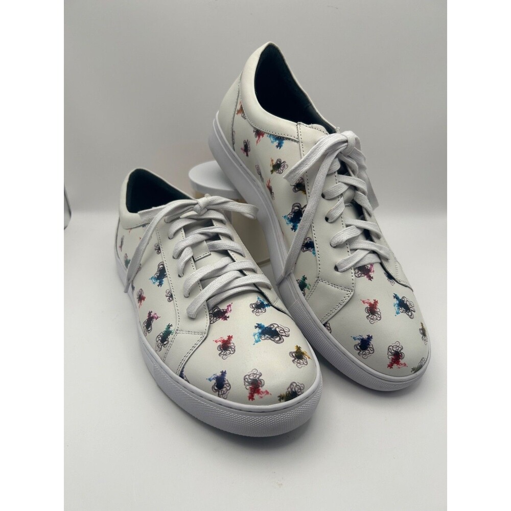 Robert Graham Men's Cuttlefish Low-top Leather Sneakers White Multi-Color SZ 9